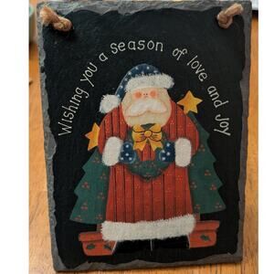 Christmas Painting on Flat Stone Santa Wall Hanging Decor